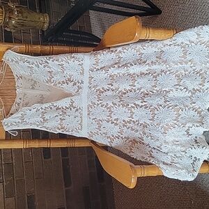 Adrianna Papell Illusion Floral Lace Fit & Flare Dress Ivory-Bisque, 16
